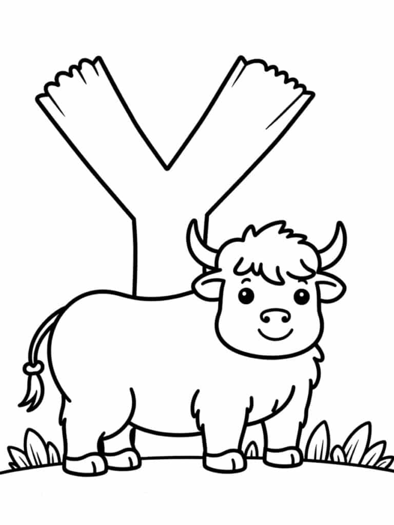Coloriage lettre Y avec yack