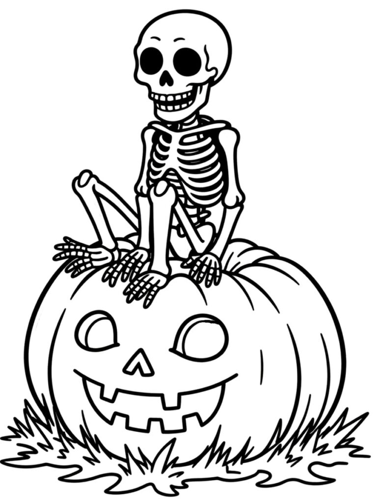 Coloriage squelette citrouille