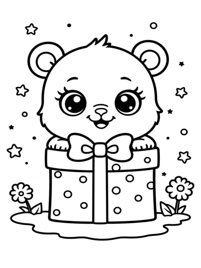 Coloriage ourson cadeau