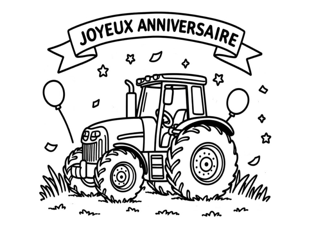 Coloriage tracteur anniversaire