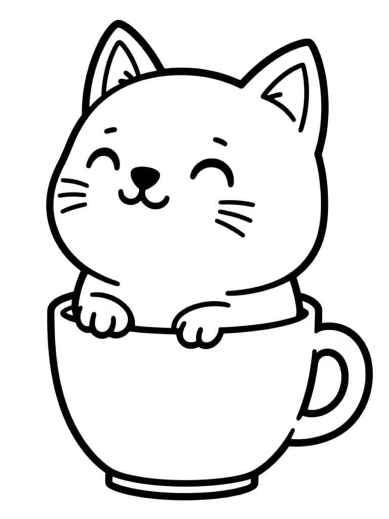 Coloriage chat dans une tasse