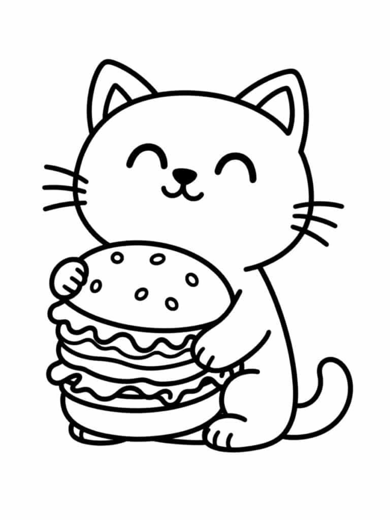 Coloriage chat hamburger