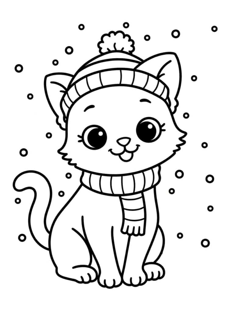 Coloriage chat hiver