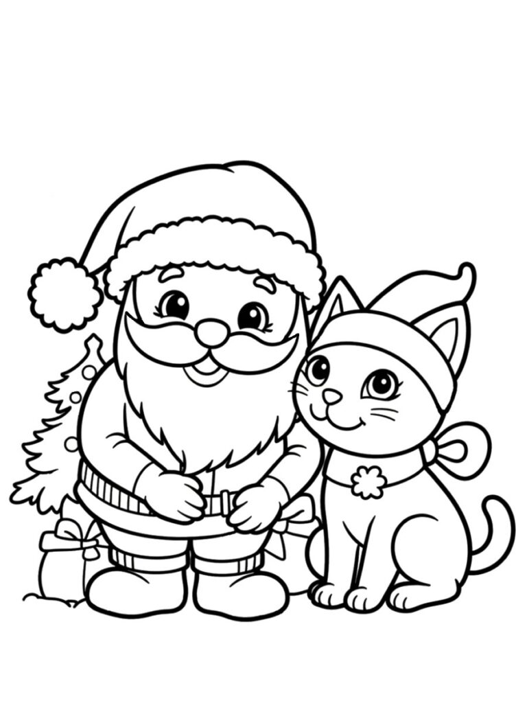 Coloriage chat Père Noël