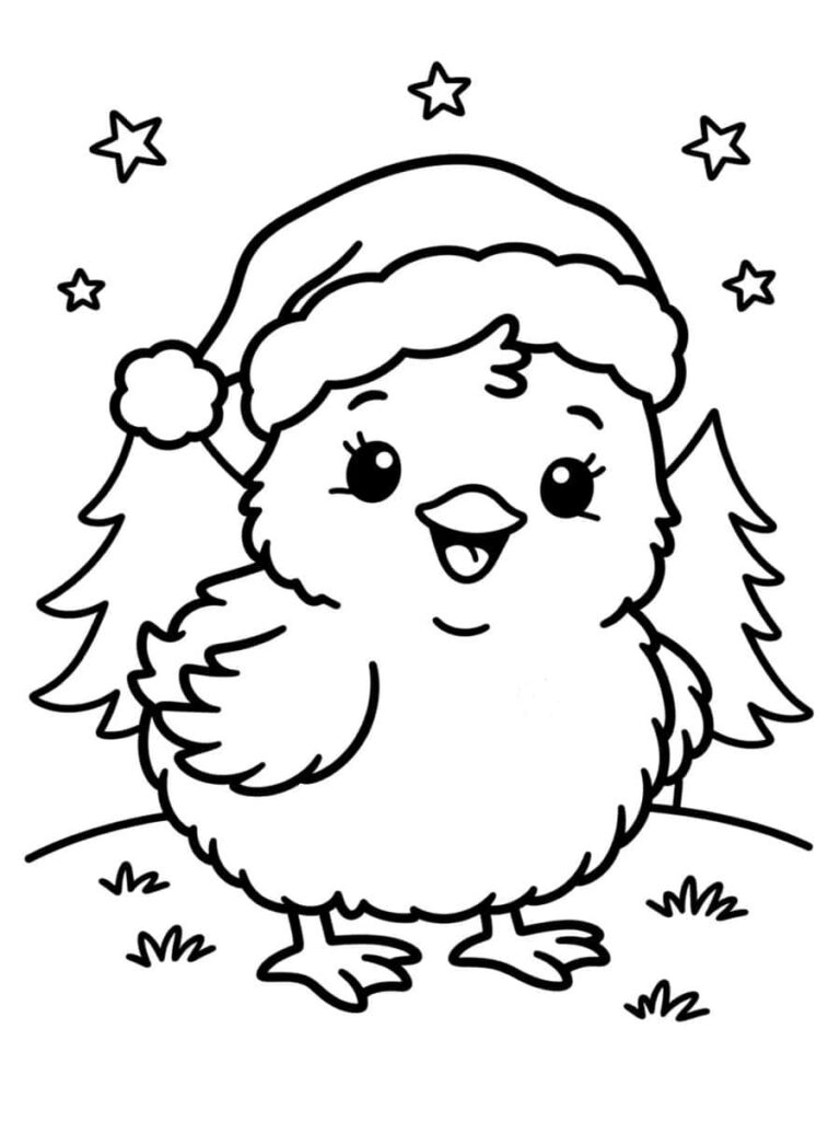 Coloriage poussin de Noël