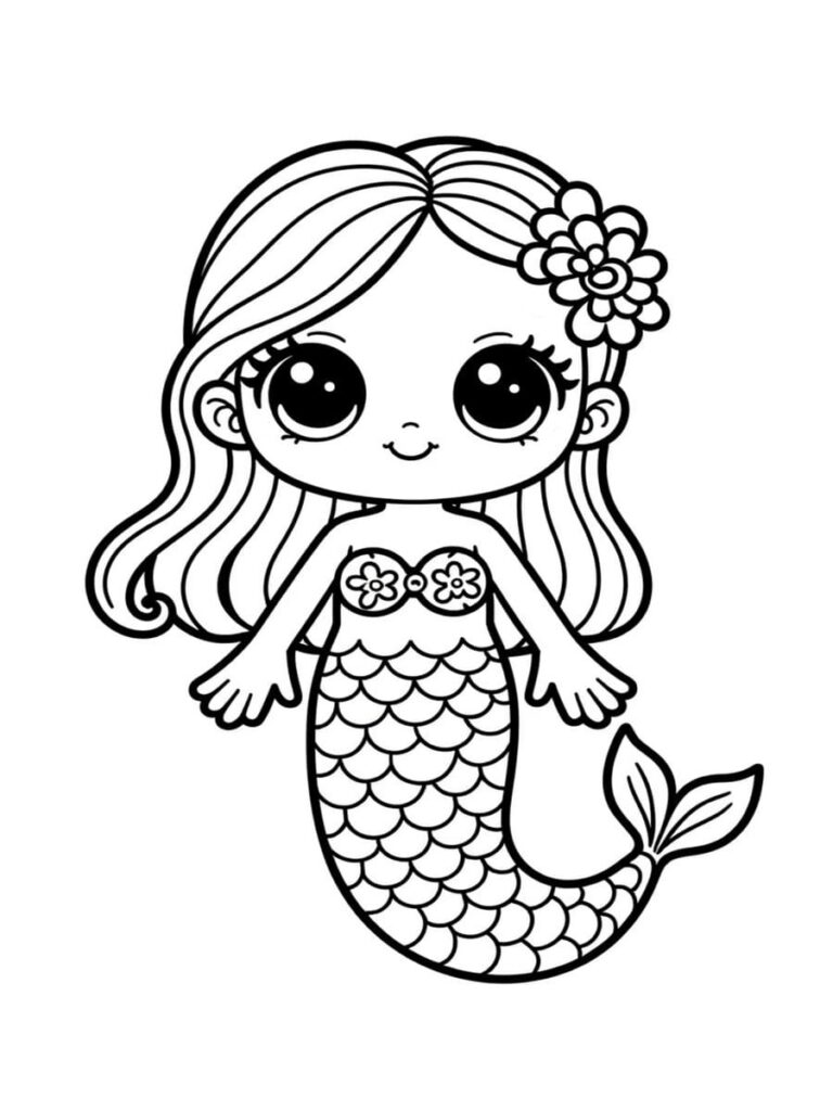 Coloriage sirène kawaii