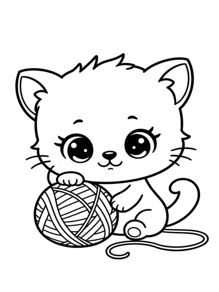 Coloriage chat pelote de laine