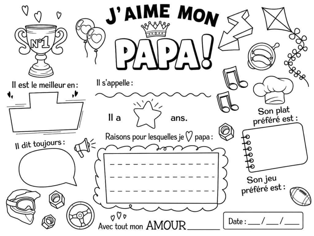 Coloriage j'aime mon papa