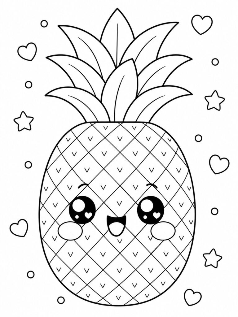 Ananas kawaii Coloriage ananas kawaii