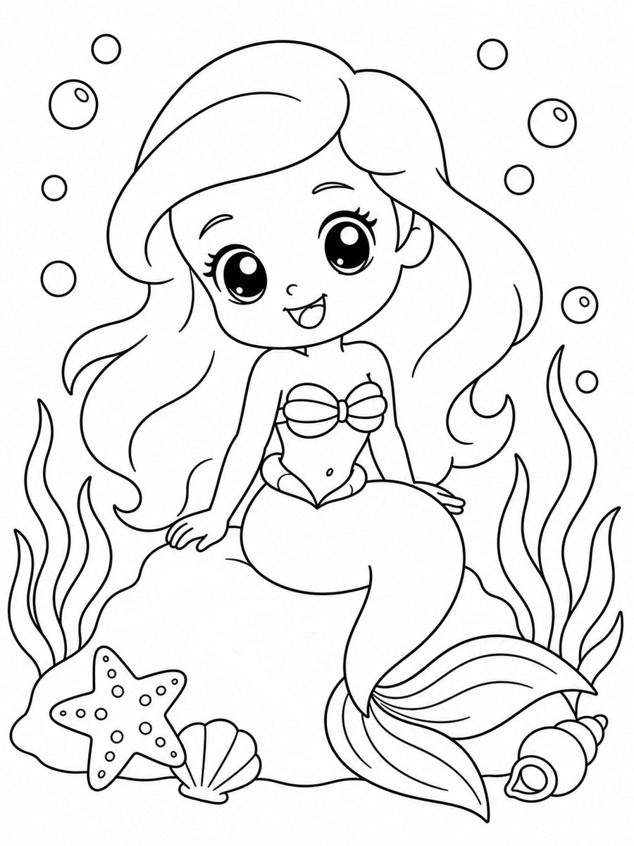 Coloriage Ariel kawaii