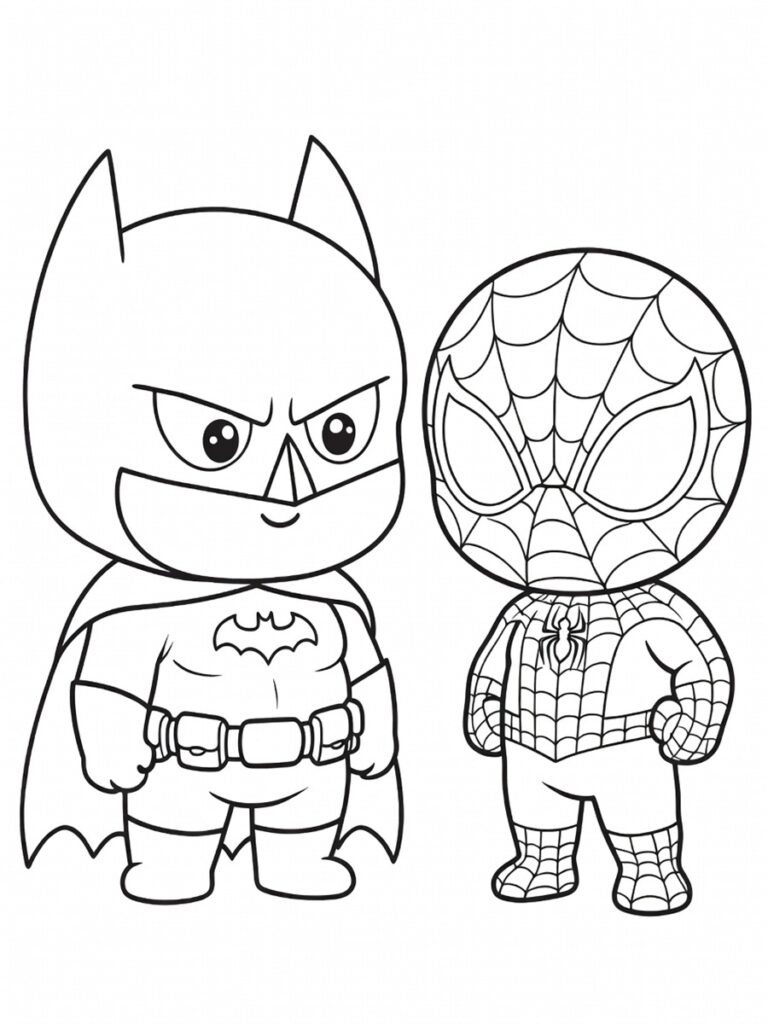 Coloriage Batman et Spiderman kawaii