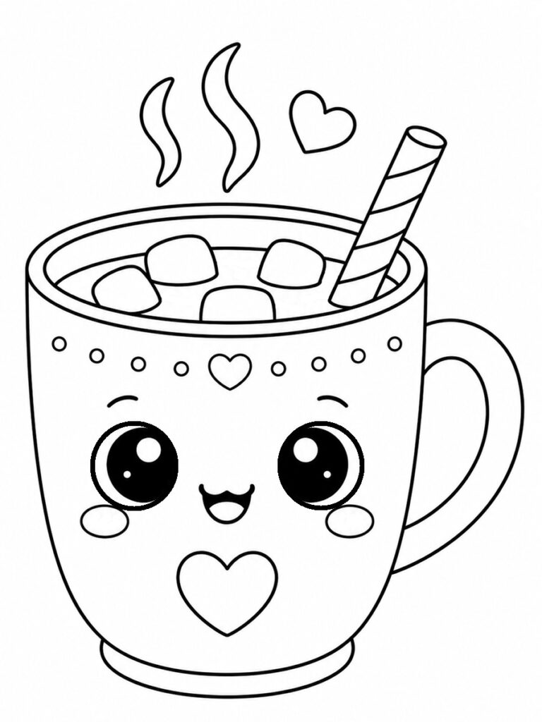 Boisson chaude kawaii Coloriage boisson chaude kawaii