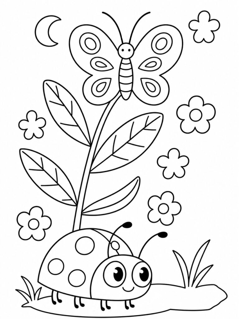 Papillon et coccinelle Coloriage papillon coccinelle