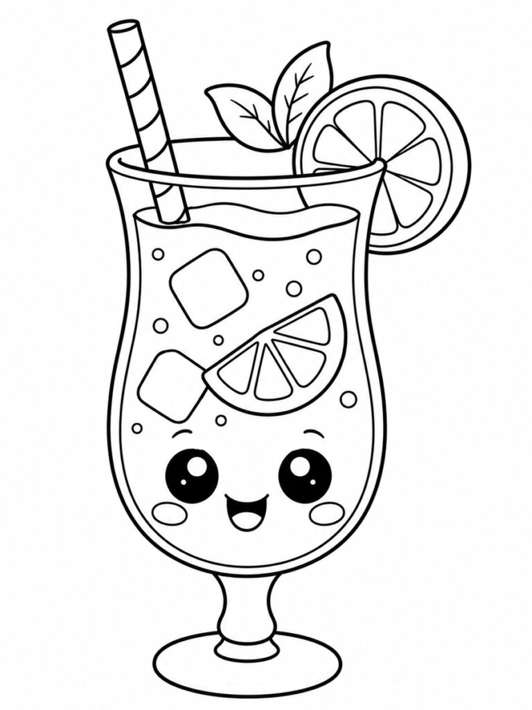 Cocktail citron kawaii Coloriage cocktail citron kawaii