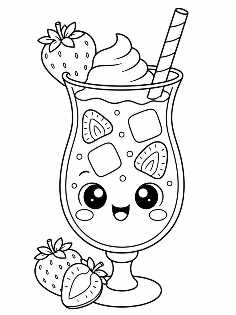 Coloriage cocktail fraise kawaii