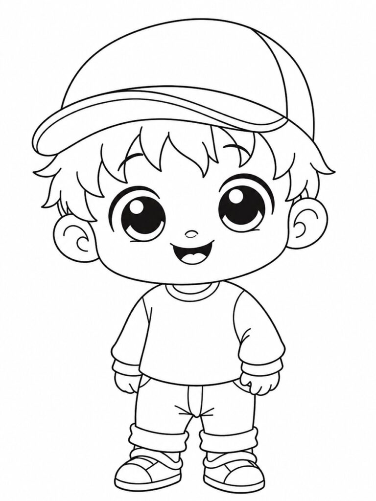 Coloriage garçon kawaii casquette