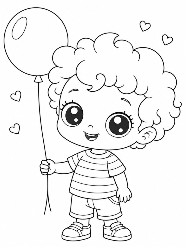 Coloriage garçon kawaii et ballon