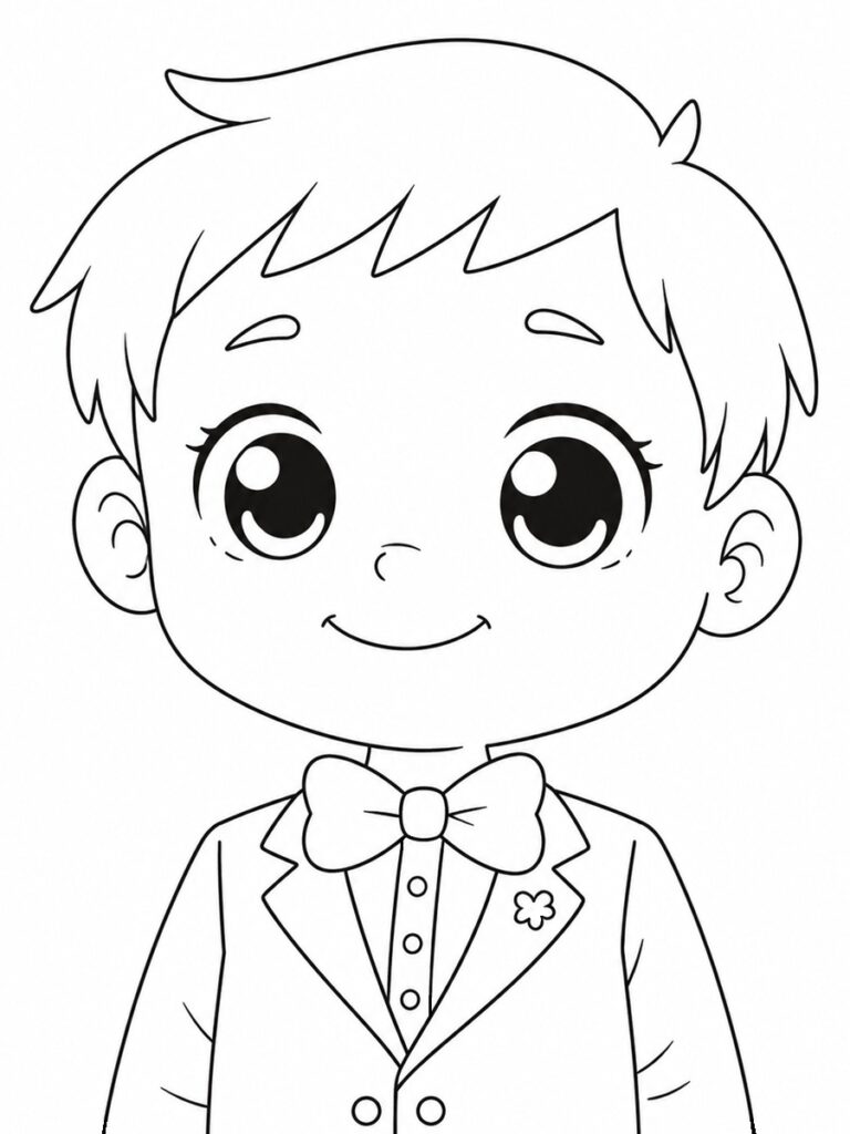 Coloriage garçon kawaii noeud papillon