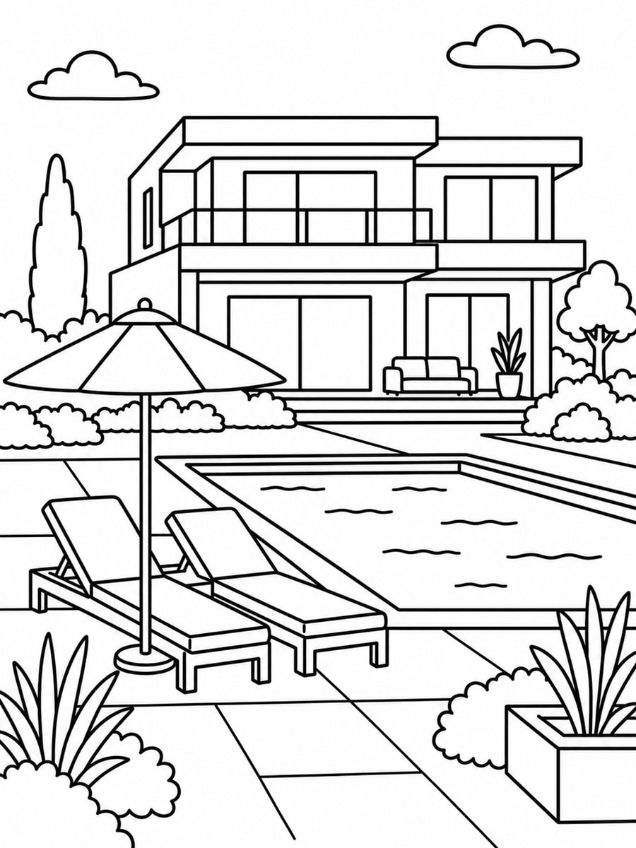 coloriage jardin piscine coloriage jardin piscine