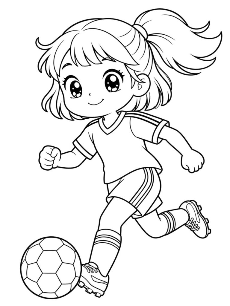 Coloriage joueuse de foot kawaii