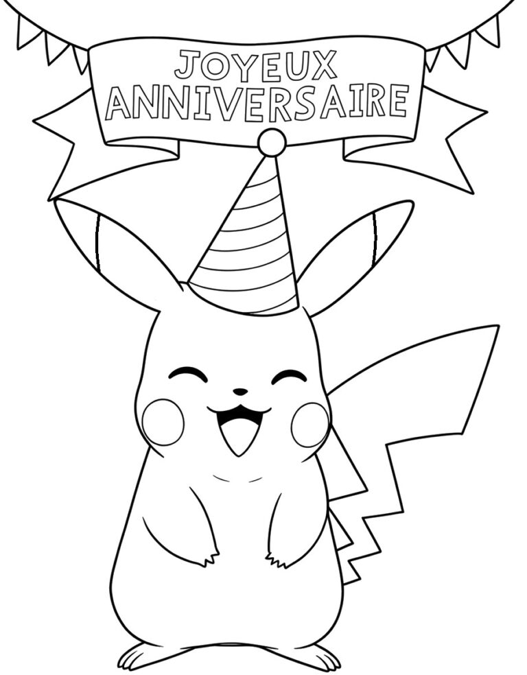Coloriage Pikachu anniversaire