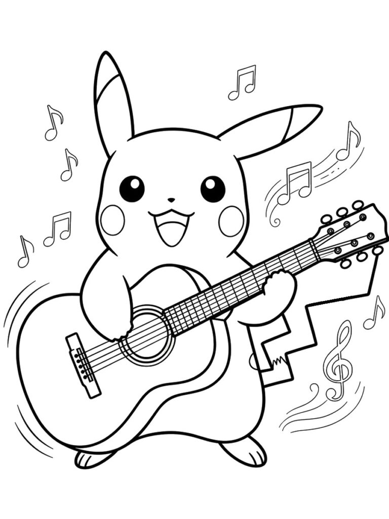 Coloriage Pikachu et guitare