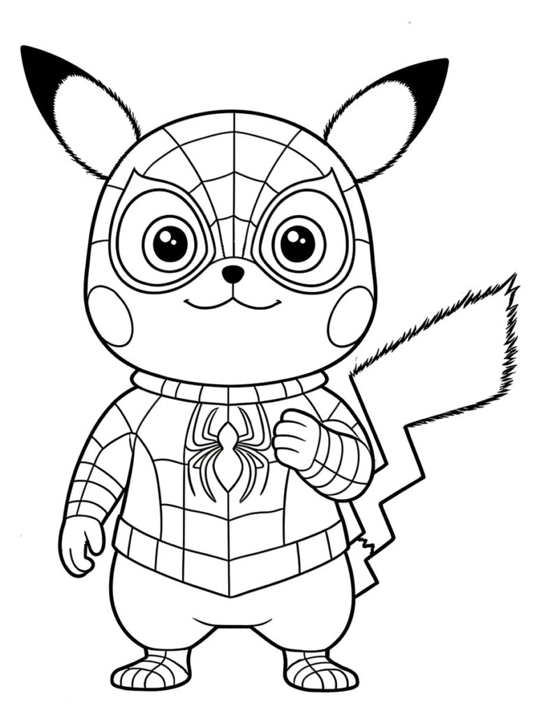 Coloriage Pikachu Spider-Man