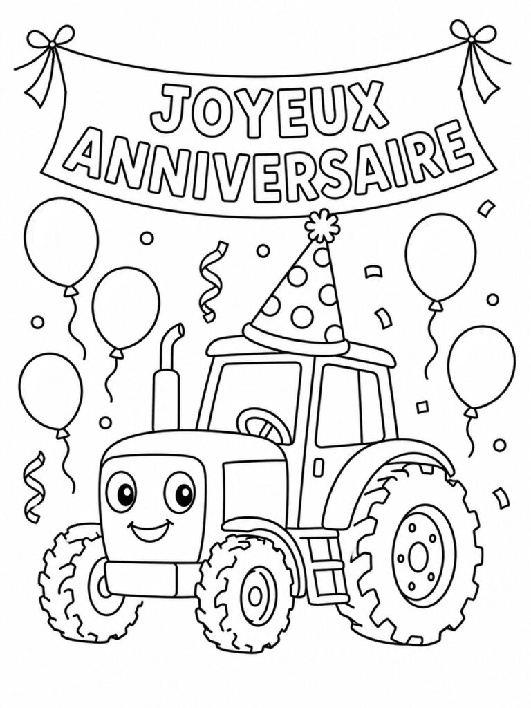 Coloriage tracteur anniversaire
