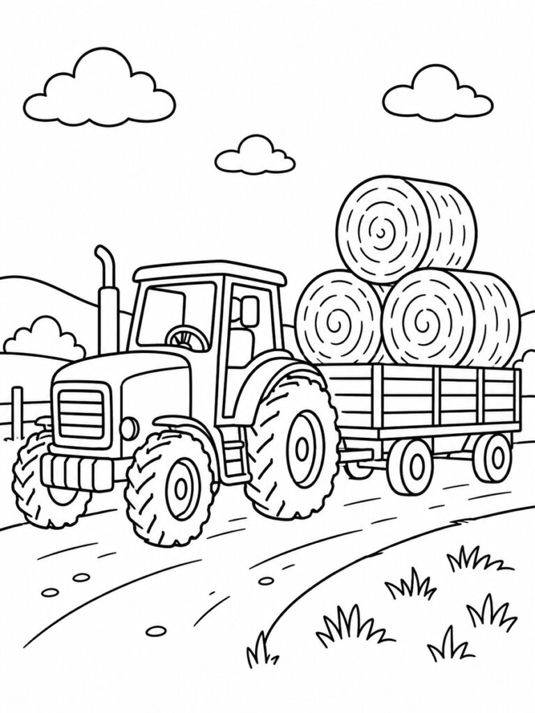 Coloriage tracteur foin