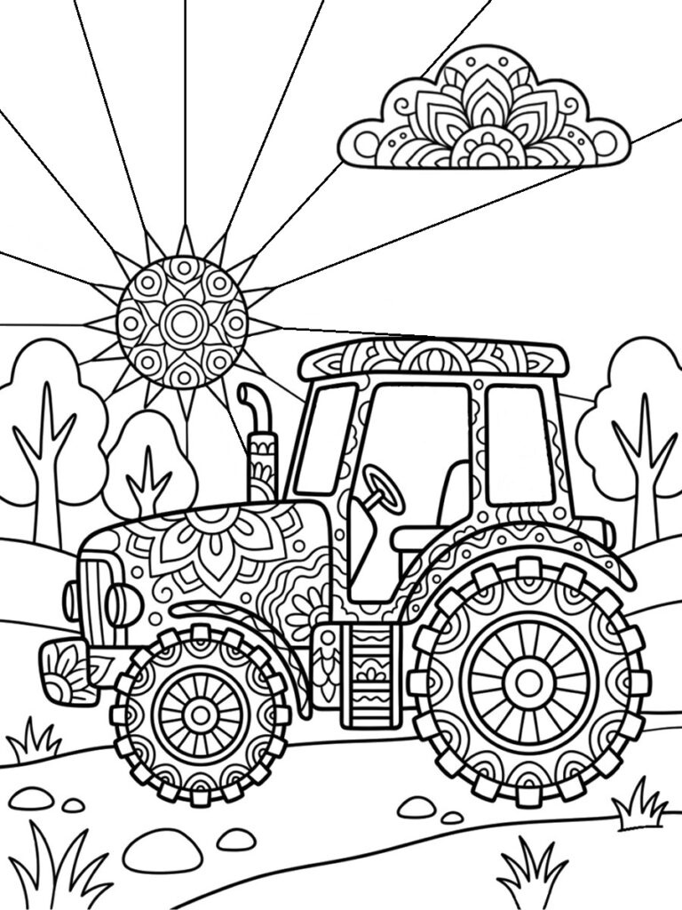 Coloriage tracteur mandala
