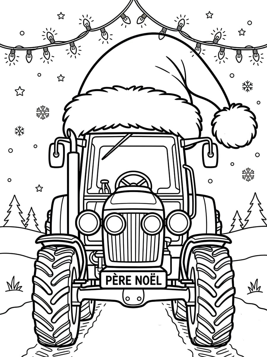 Coloriage tracteur Noël Coloriage tracteur Noël