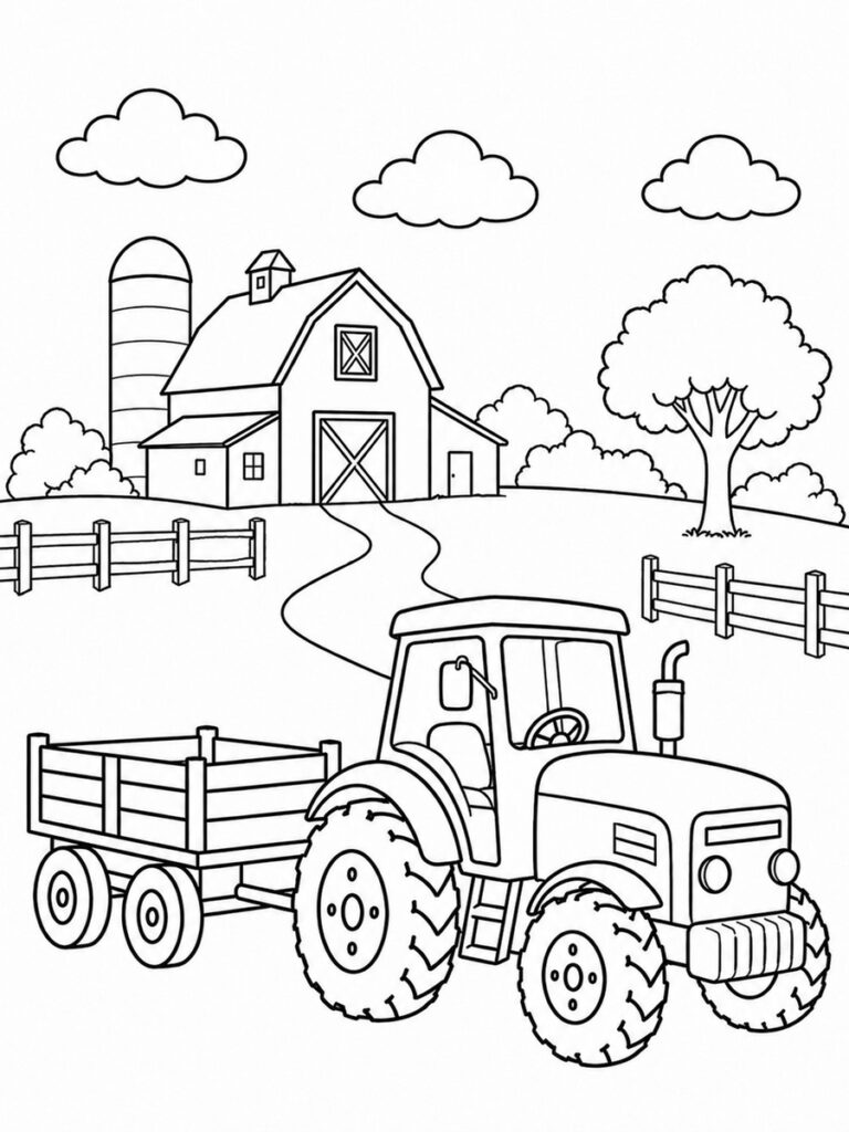 Coloriage tracteur avec remorque