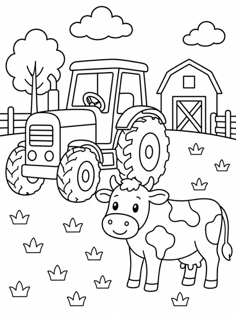 Coloriage tracteur et vache
