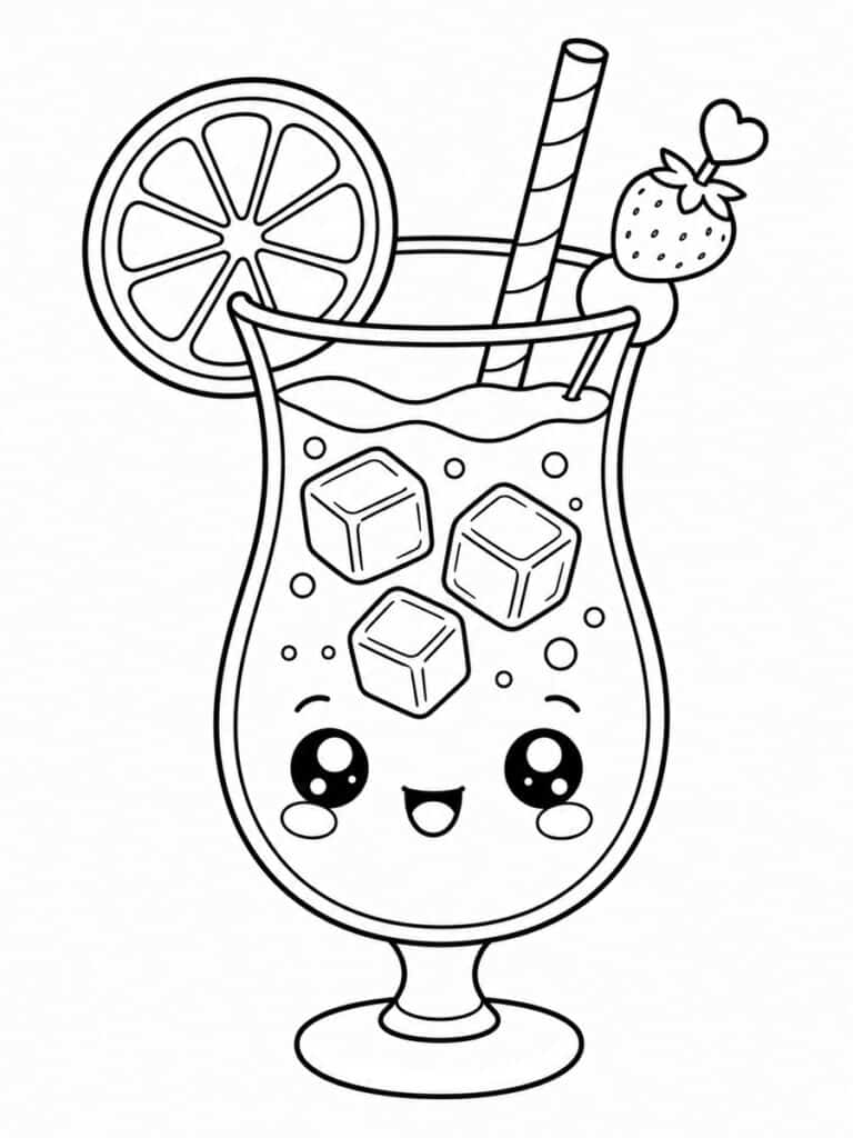 Verre à cocktail kawaii Coloriage verre à cocktail kawaii