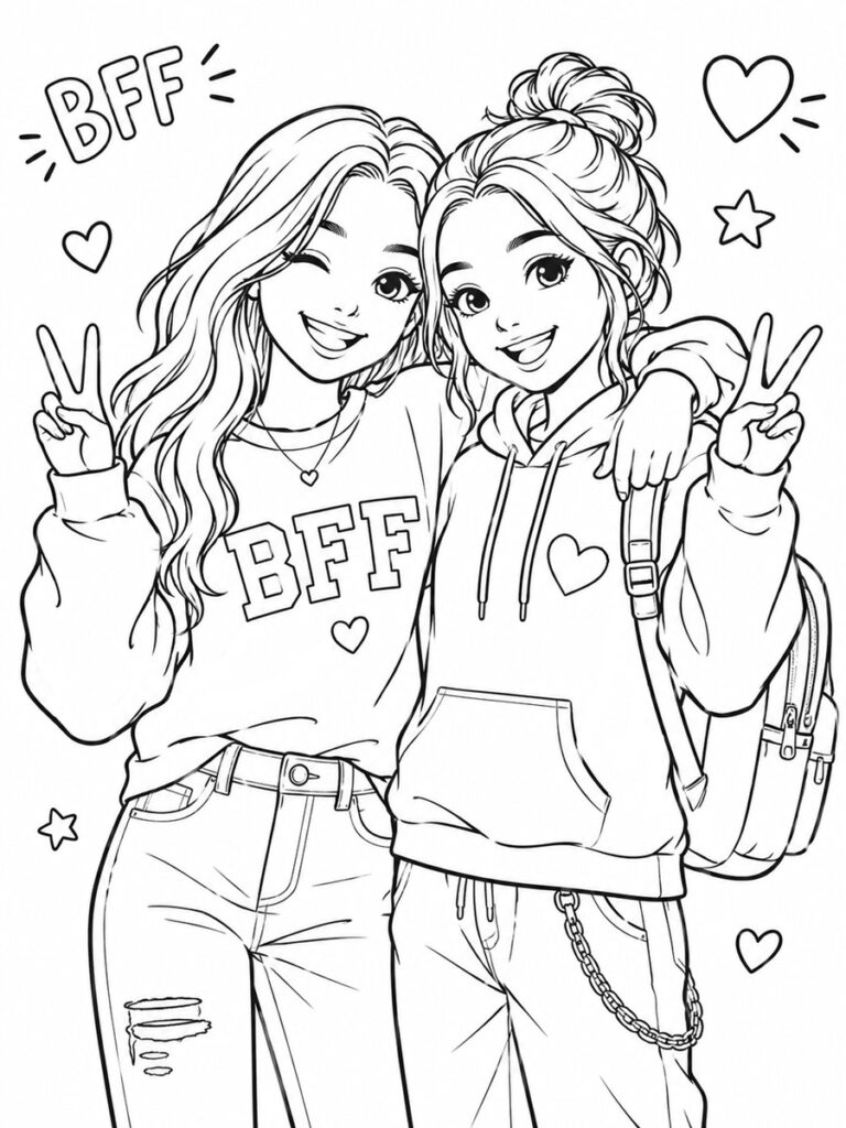 Ado BFF à 2 ado coloriage bff a 2