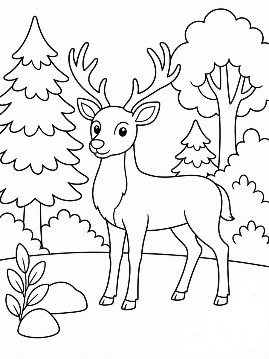 Coloriage cerf forêt