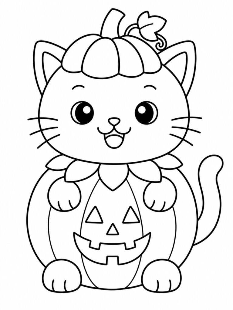 Coloriage chat citrouille