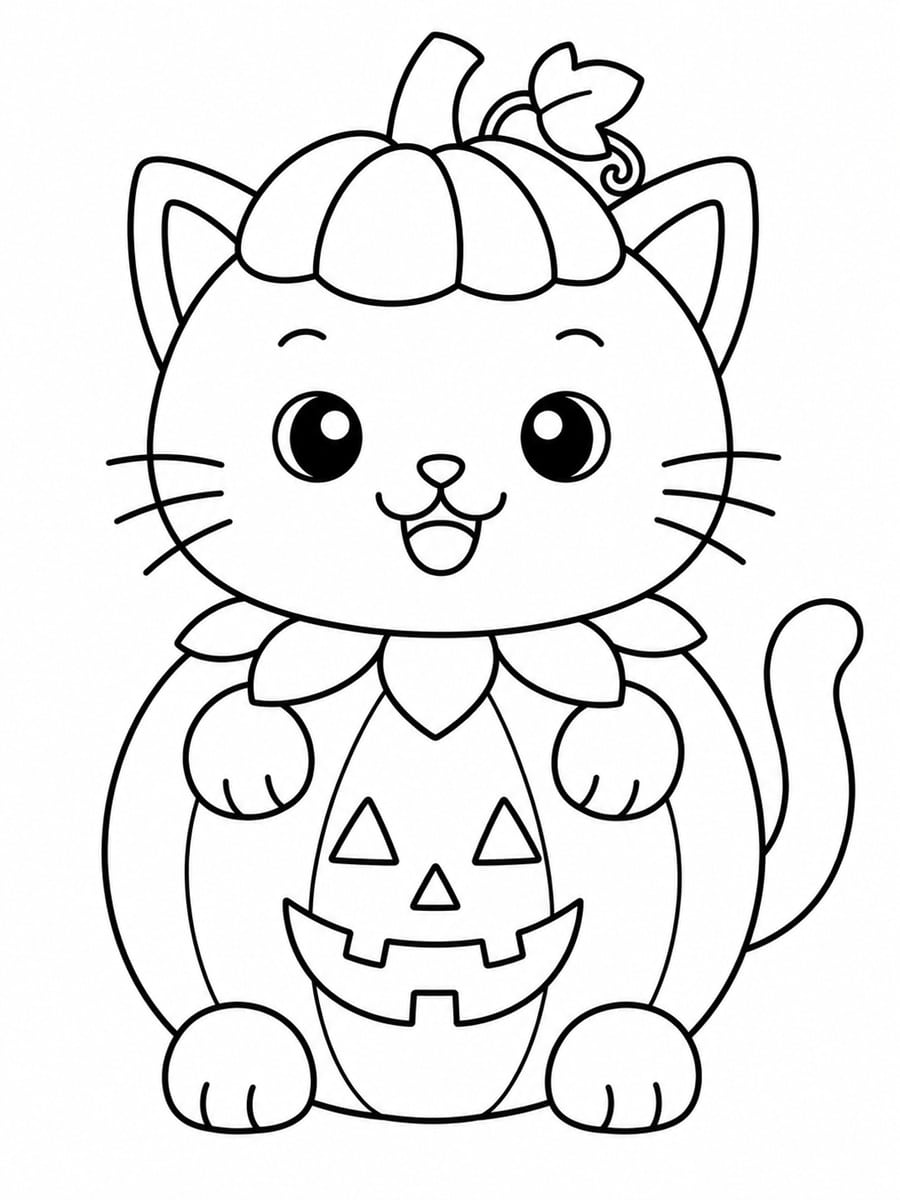 Coloriage chat citrouille