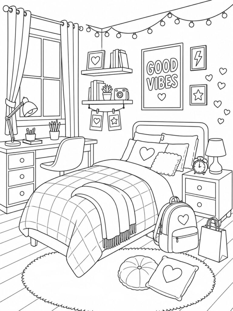 Coloriage chambre ado