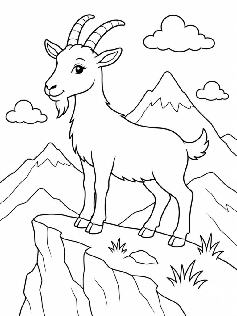 Coloriage chèvre dans la montagne