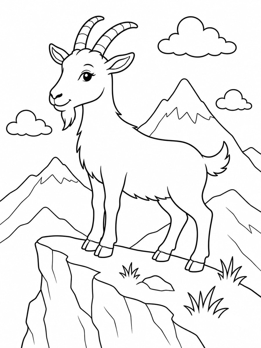Coloriage chèvre dans la montagne
