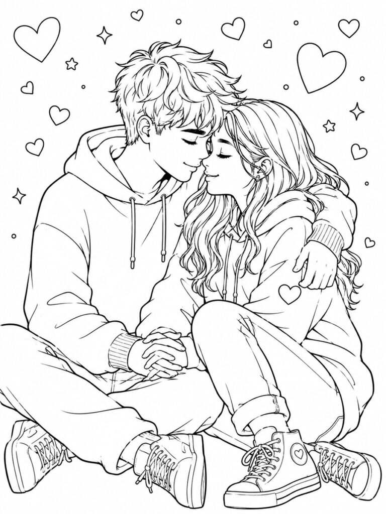 Couple ado Coloriage couple ado