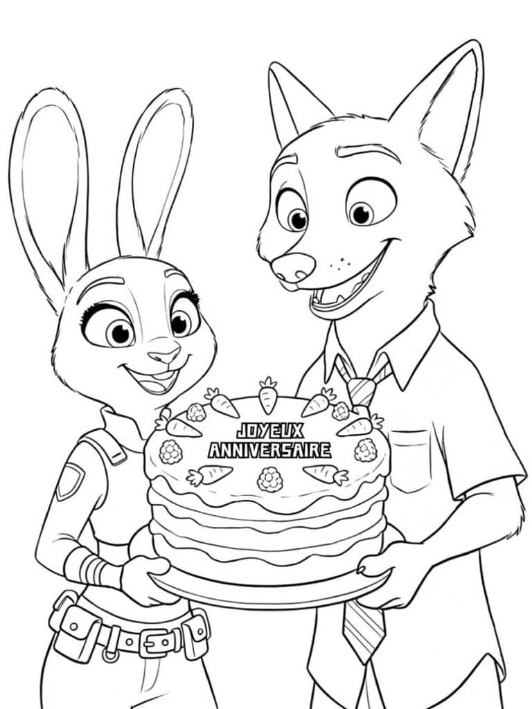 Coloriage Zootopie anniversaire