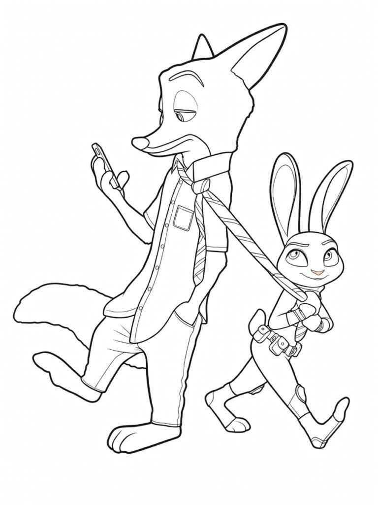 Coloriage Zootopie Nick et Judy