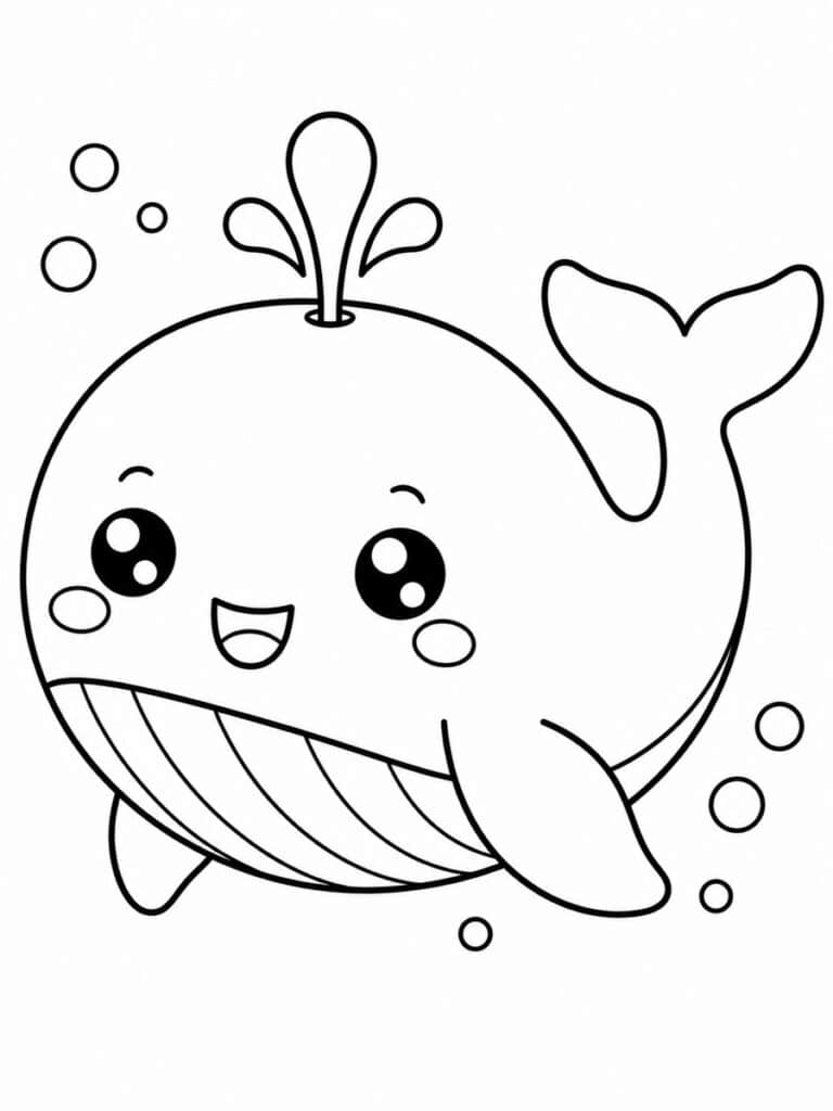 Coloriage baleine mignonne kawaii