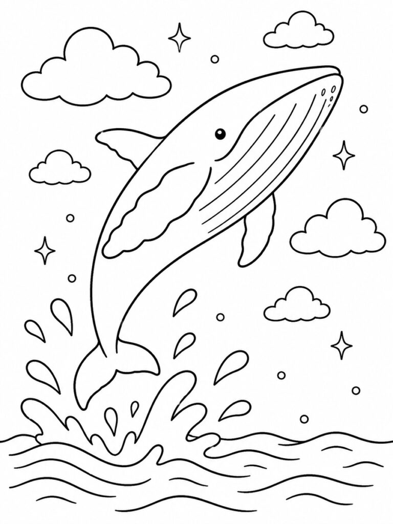 Coloriage baleine qui saute hors de l'eau