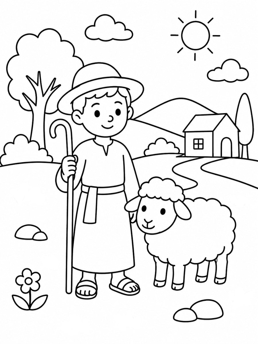 Coloriage berger et mouton
