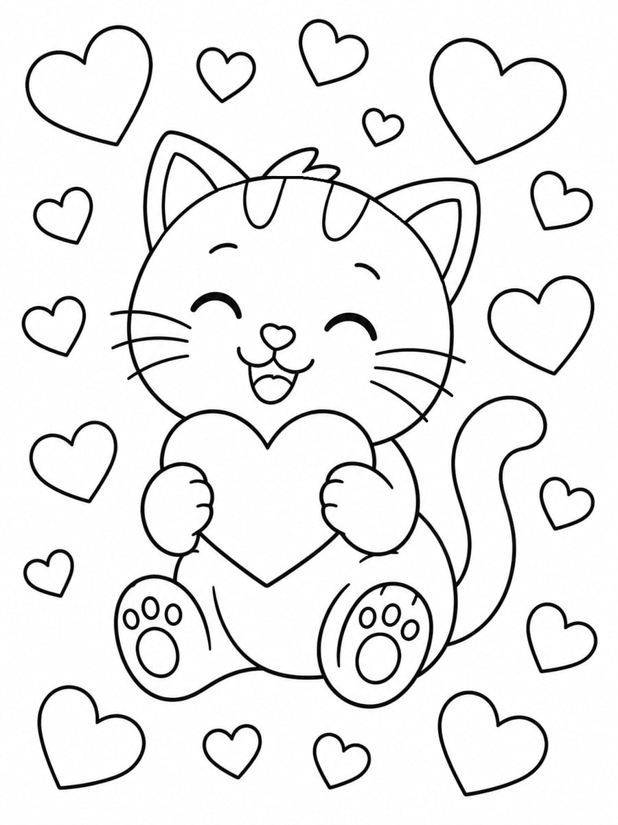 Coloriage chat amoureux