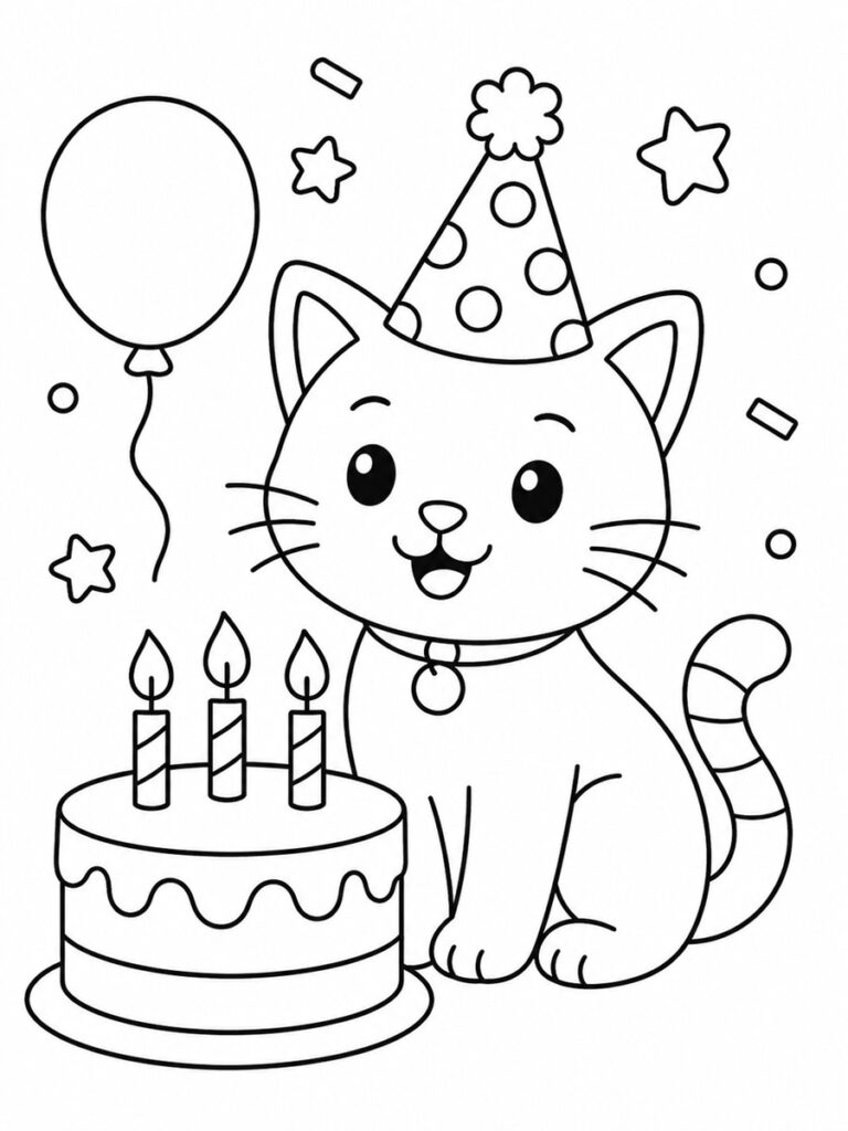 Chat anniversaire Coloriage chat anniversaire