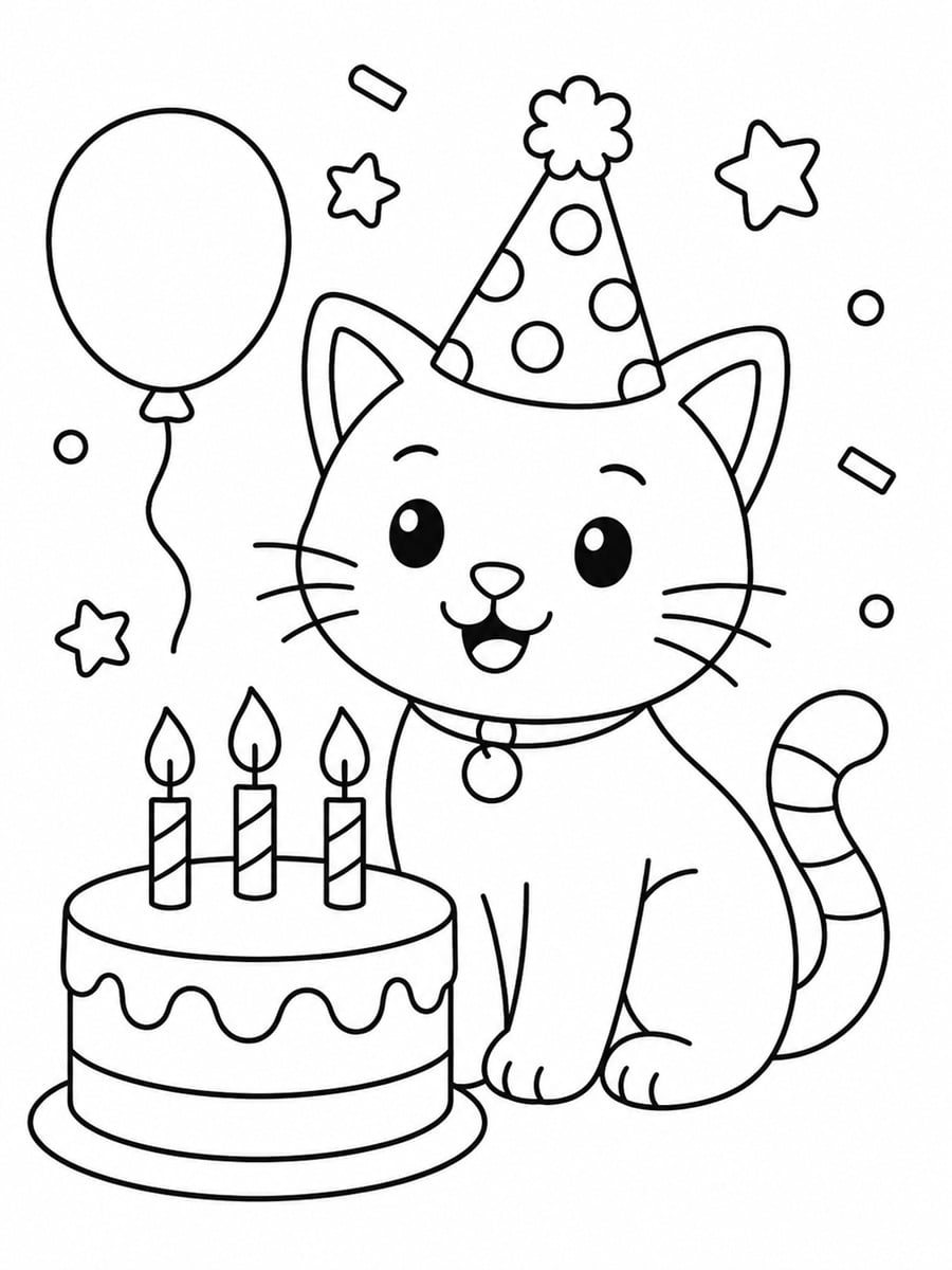 Coloriage chat anniversaire